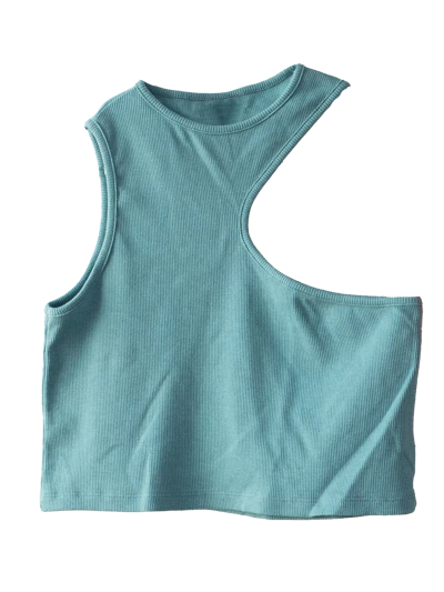 Asymetrical Light Green Crop Top 24Colours